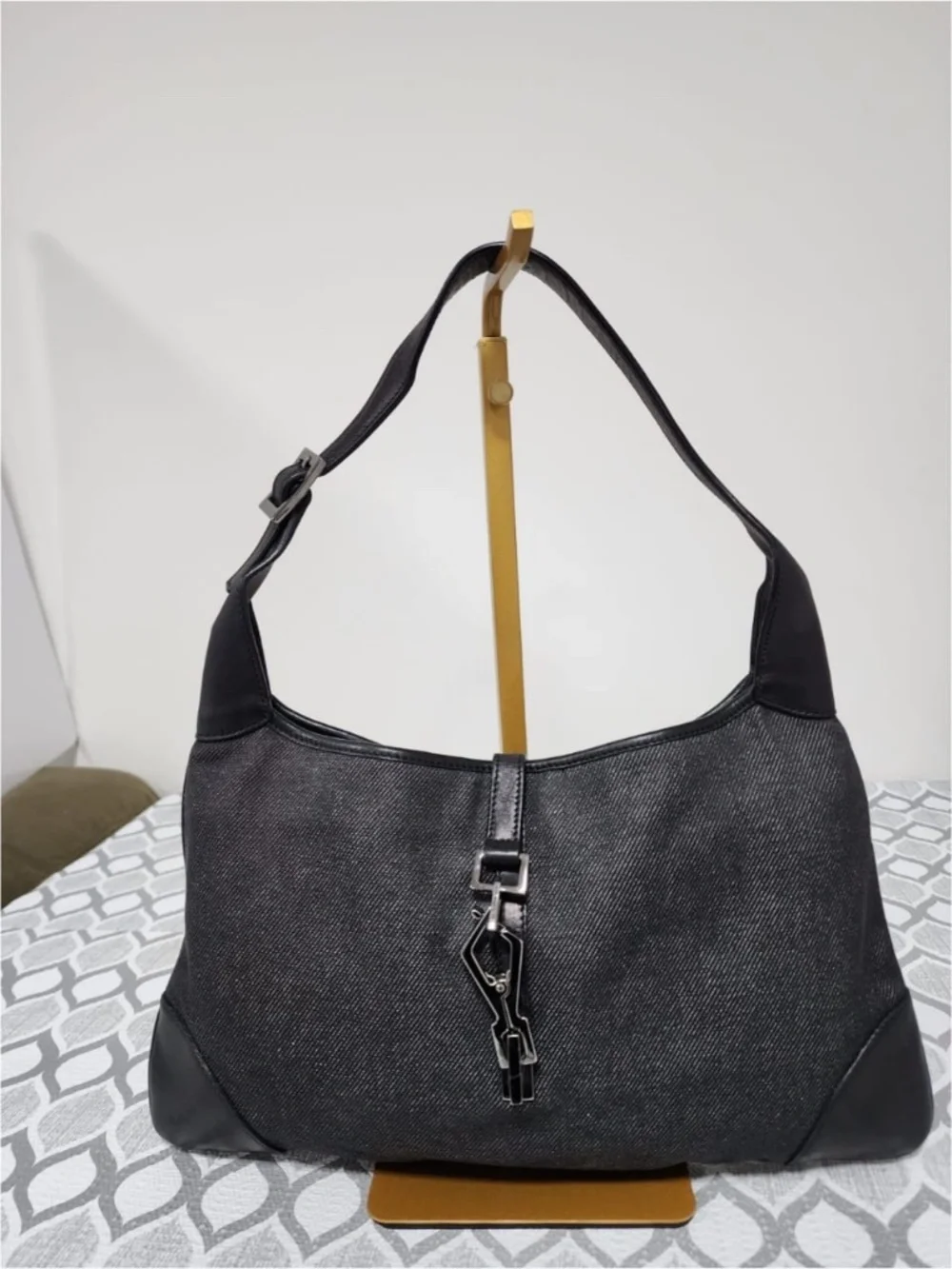 Authentic GUCCI Vintage Jackie Hobo Denim Bag Black